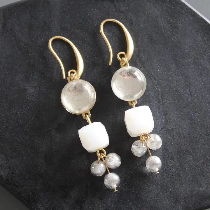 Vintage Mirror Glass Cluster Earrings