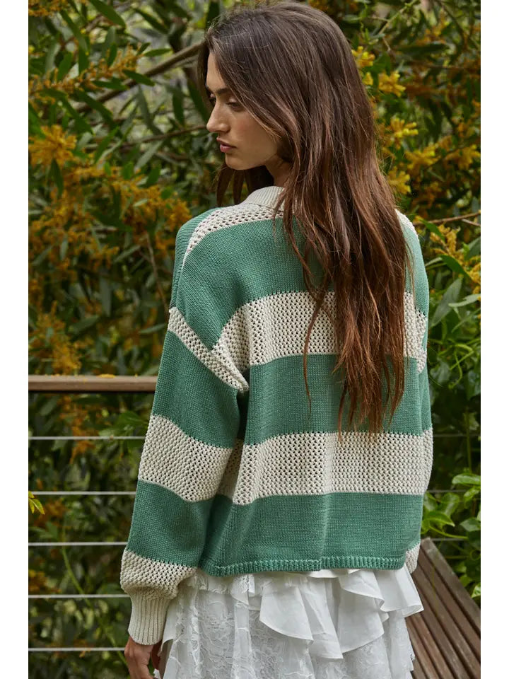 Collared Sweater - Beige/Green