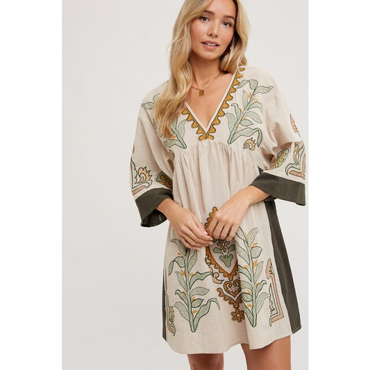 Embroidered Mini Dress - Sage