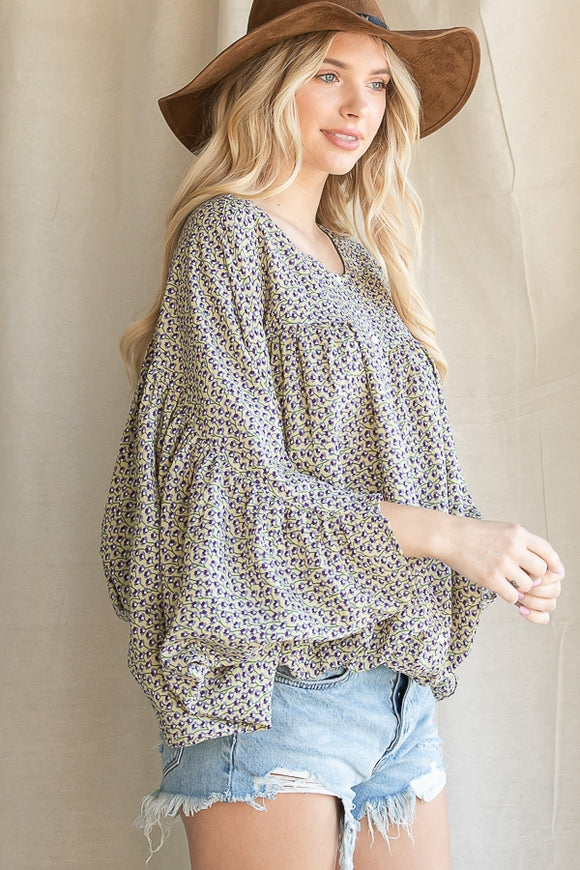 Floral Dolman Sleeve Top - Sage