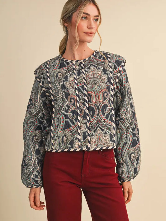 Paisley Quilted Jacket - Navy Multi
