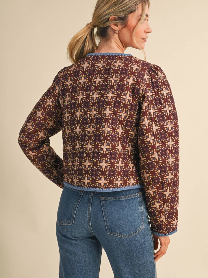 Quilted Floral Jacket - Mulled Wine