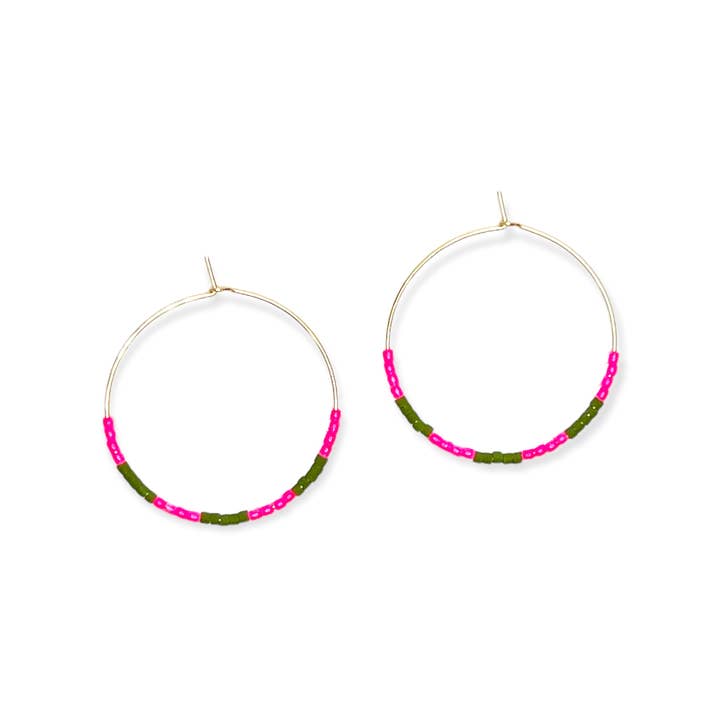 Kaleid Hoop Earring - Neon Pink & Olive