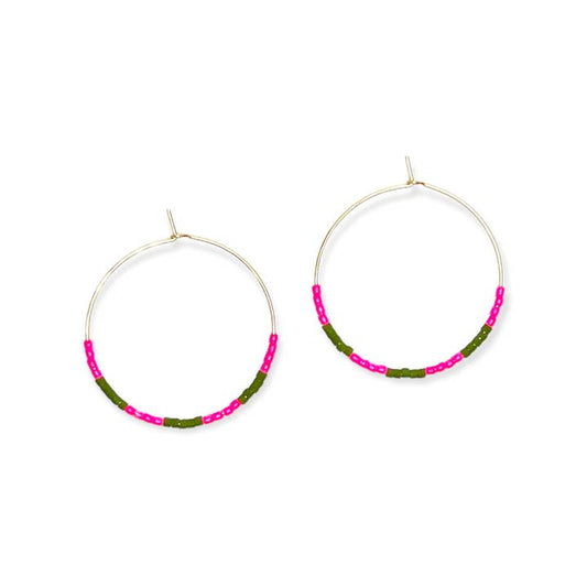 Kaleid Hoop Earring - Neon Pink & Olive