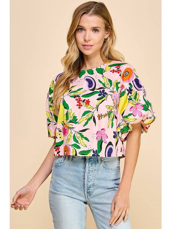 Puff Sleeve Top - Abstract