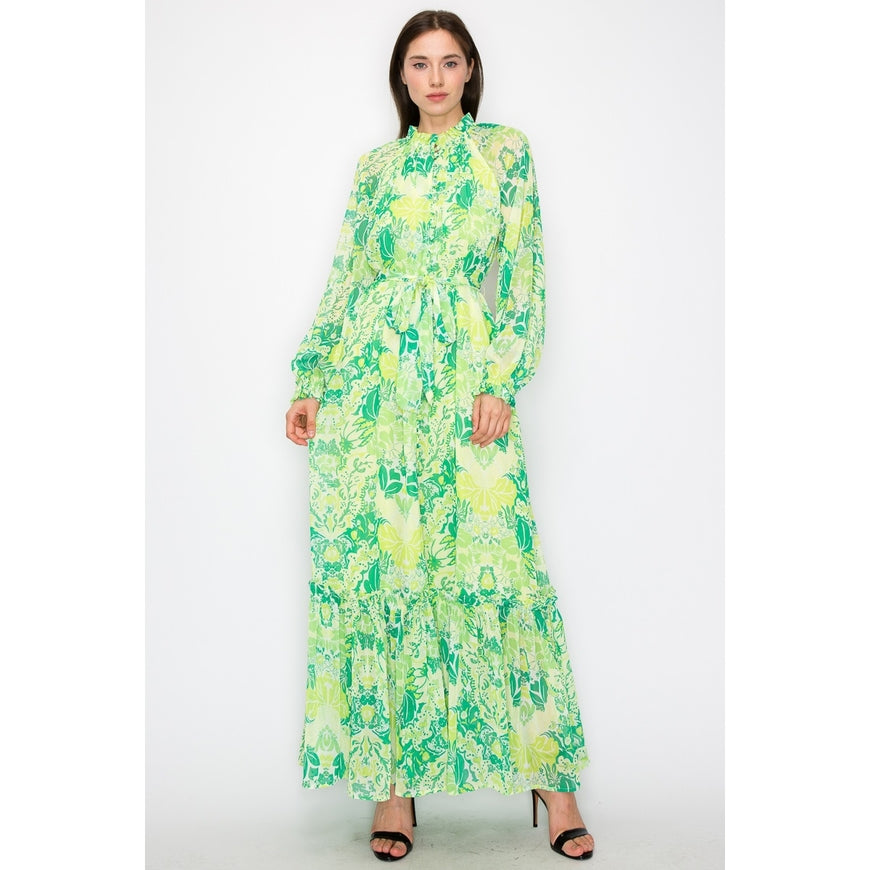 Floral Maxi Dress - Green Combo