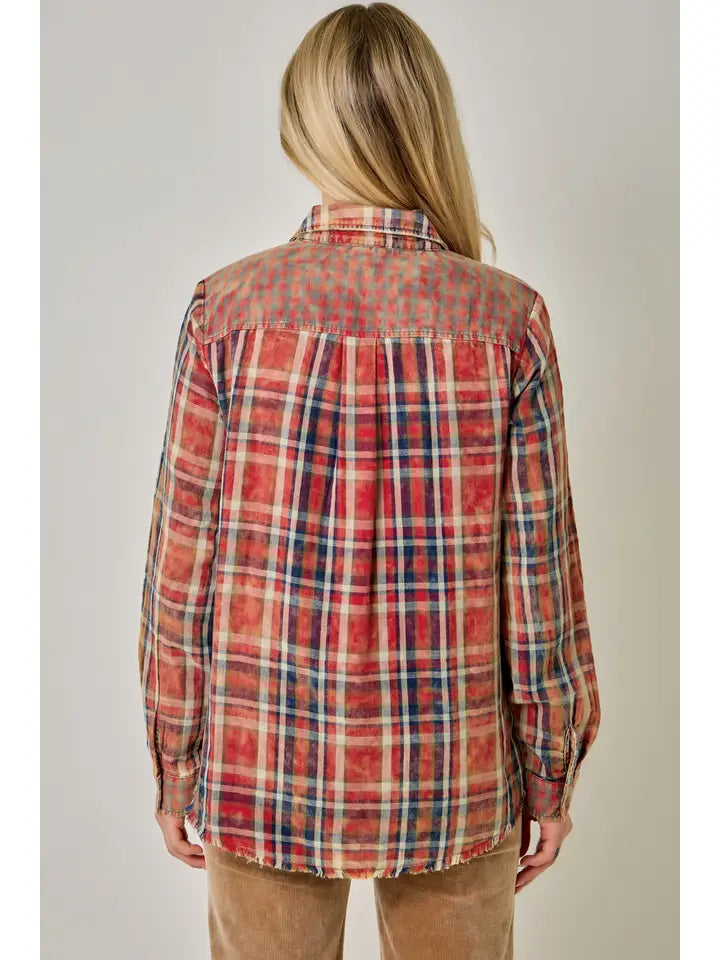 Mix Plaid Shirt - Washed Red