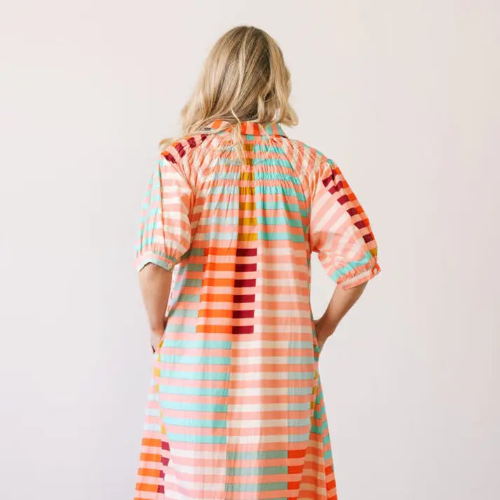 Oasis Dress - Apricot Colorful Stripe