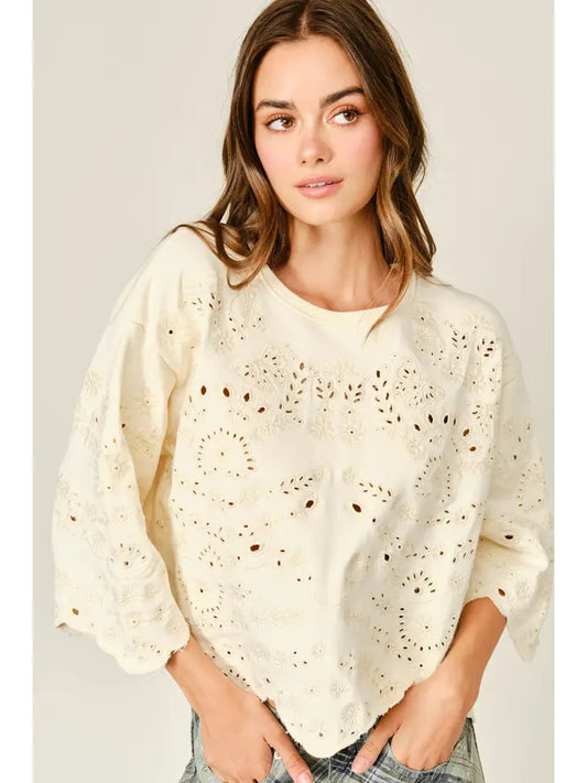 Eyelet Terry Top - Ivory
