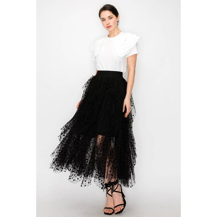 Polka Dot Tulle Skirt - Black