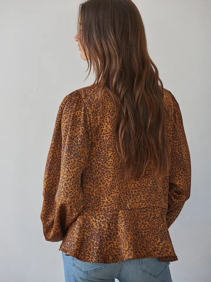 Animal Print Peplum Top - Camel Multi