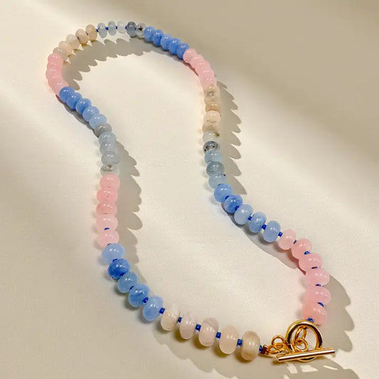 Bold Gemstone Beaded Necklace - Cotton Candy