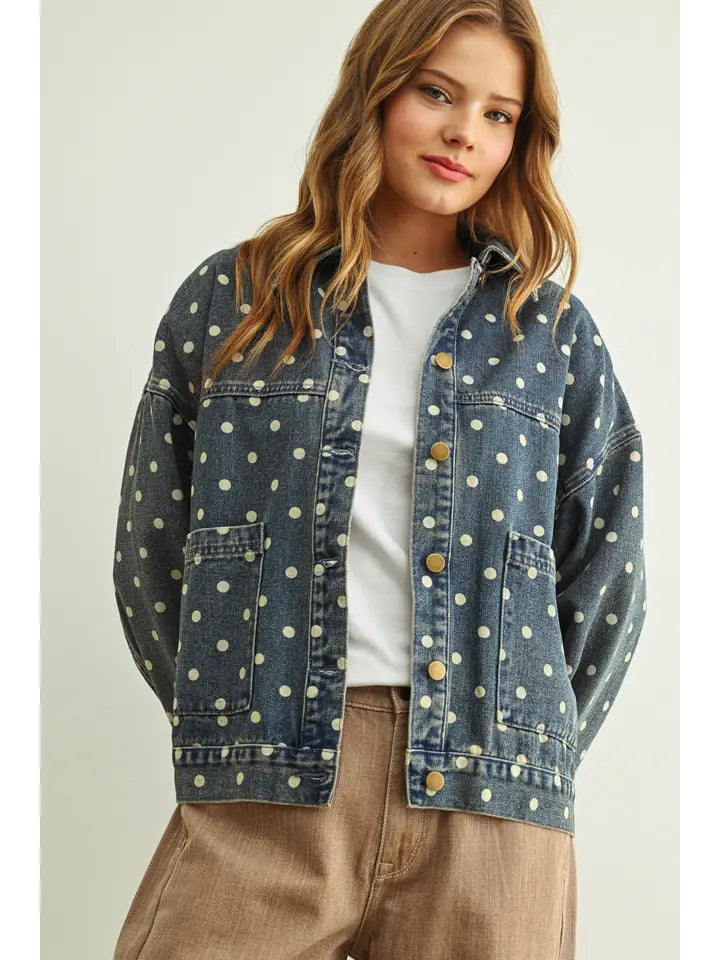Polka Dot Denim Jacket - Denim