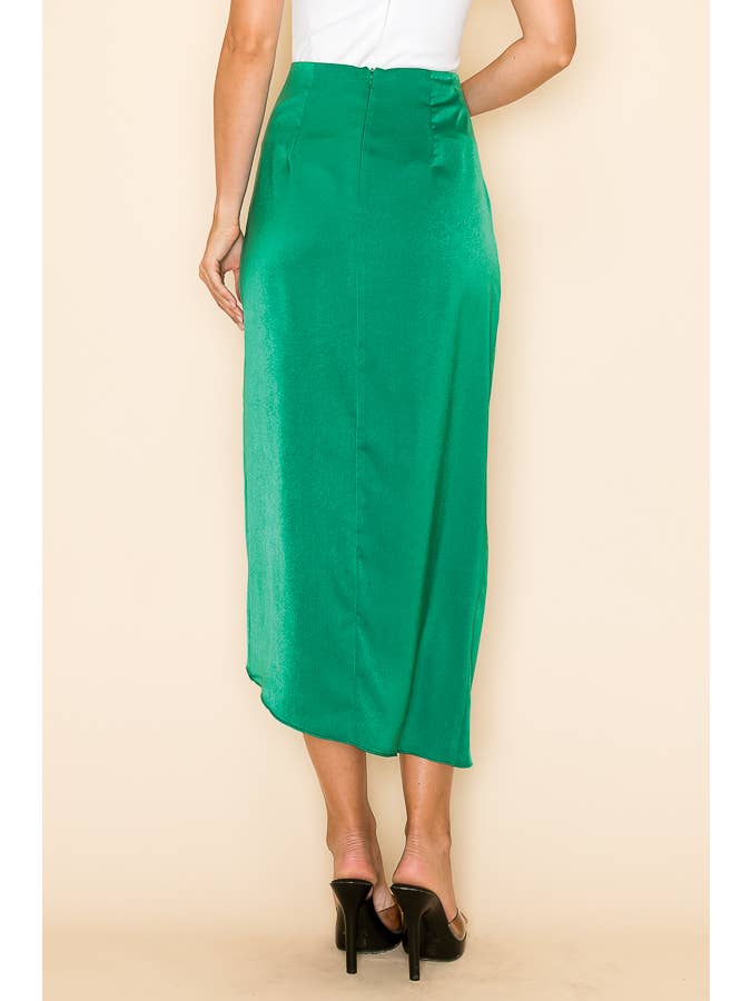 Midi Skirt With Front Slit - Teal Green