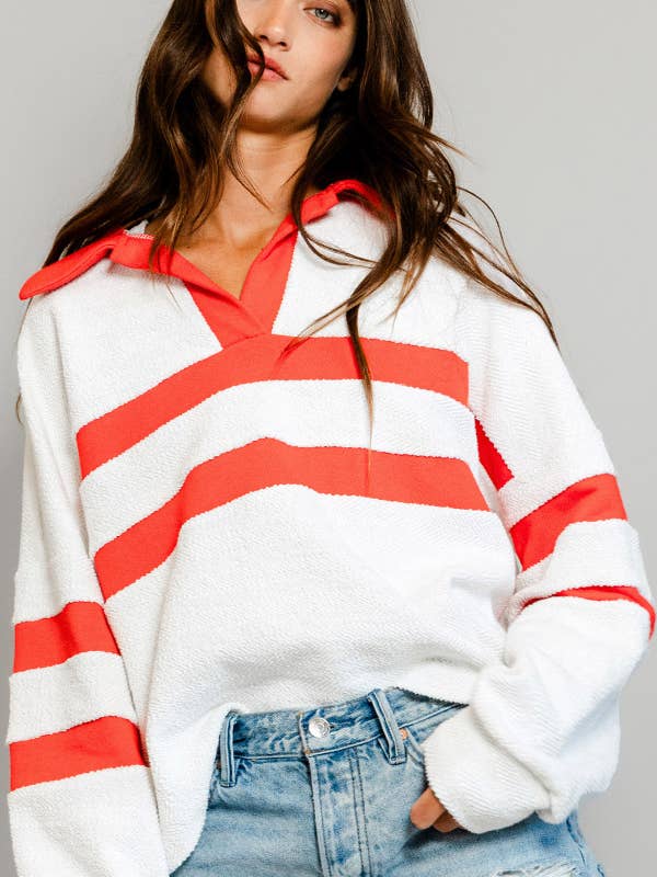 Rugby Stripe Top - Ash Grey/Red