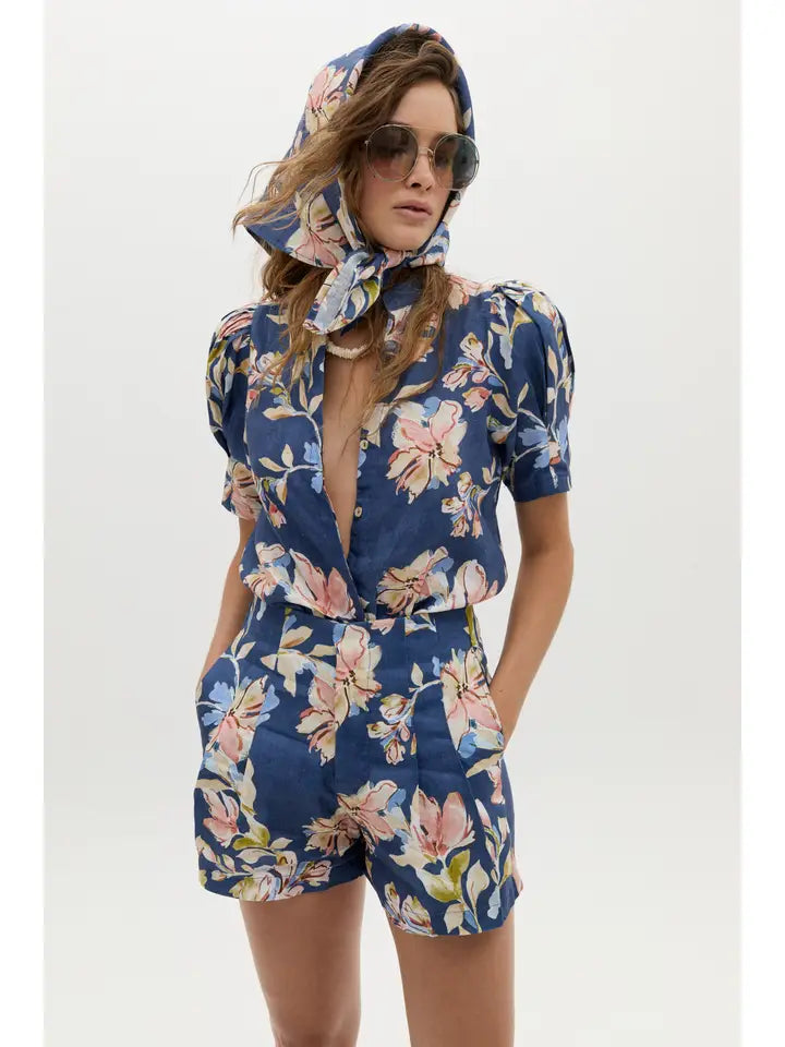 Athina Linen Shirt - Blue Poppy