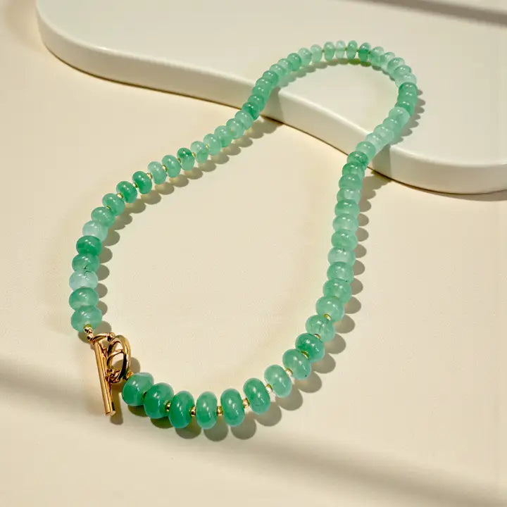 Bold Gemstone Beaded Necklace - Green Jade