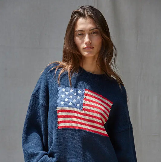 American Flag Pullover Sweater - Navy