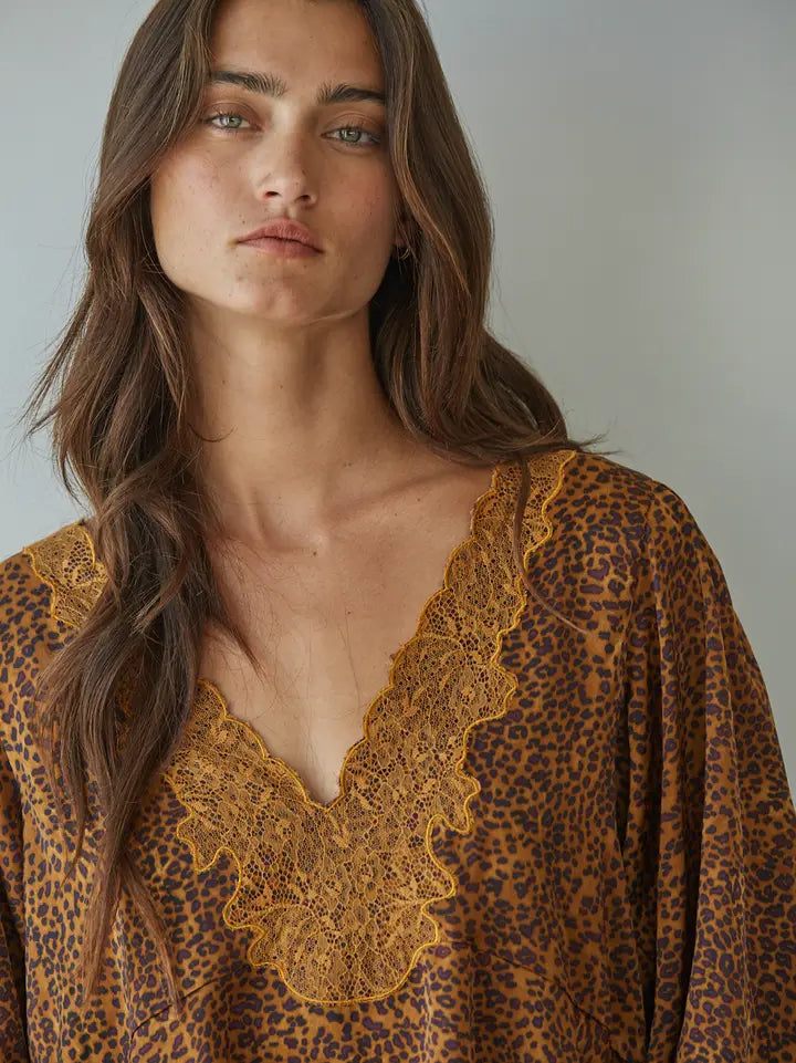 Animal Print Peplum Top - Camel Multi