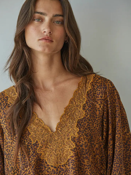 Animal Print Peplum Top - Camel Multi