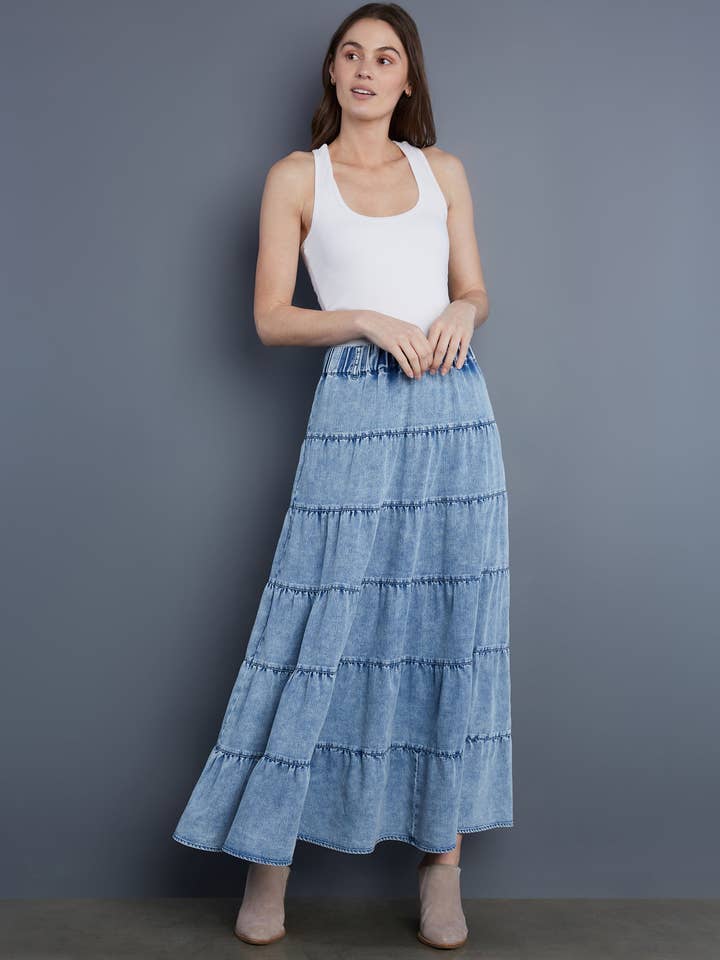 Multi-Tiered Maxi Skirt - Cloud Blue