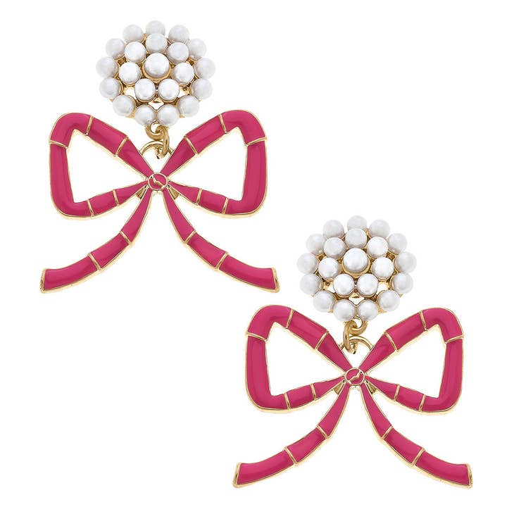 Bow Pearl Earrings - Pink