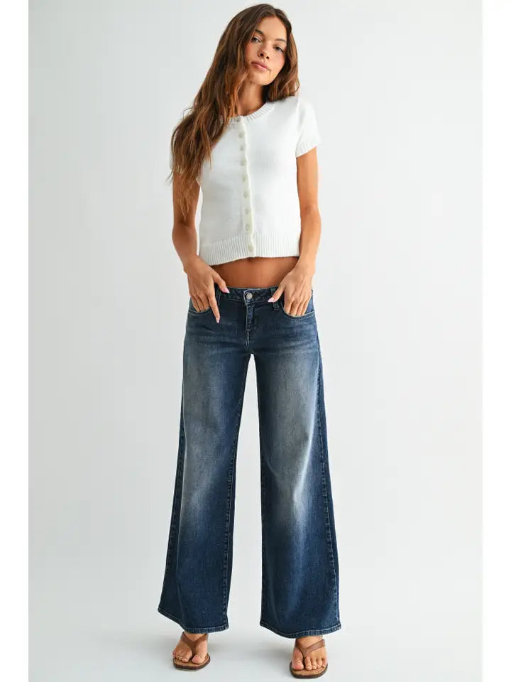 Stretchy Low Rise Wide Leg - Dark Denim