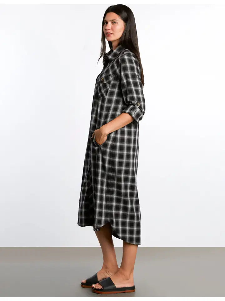 All Good Denim Shirtdress - Smoke Plaid