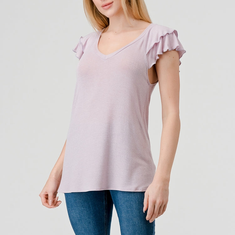 Double Flutter Sleeve Top - Lilac - FINAL SALE