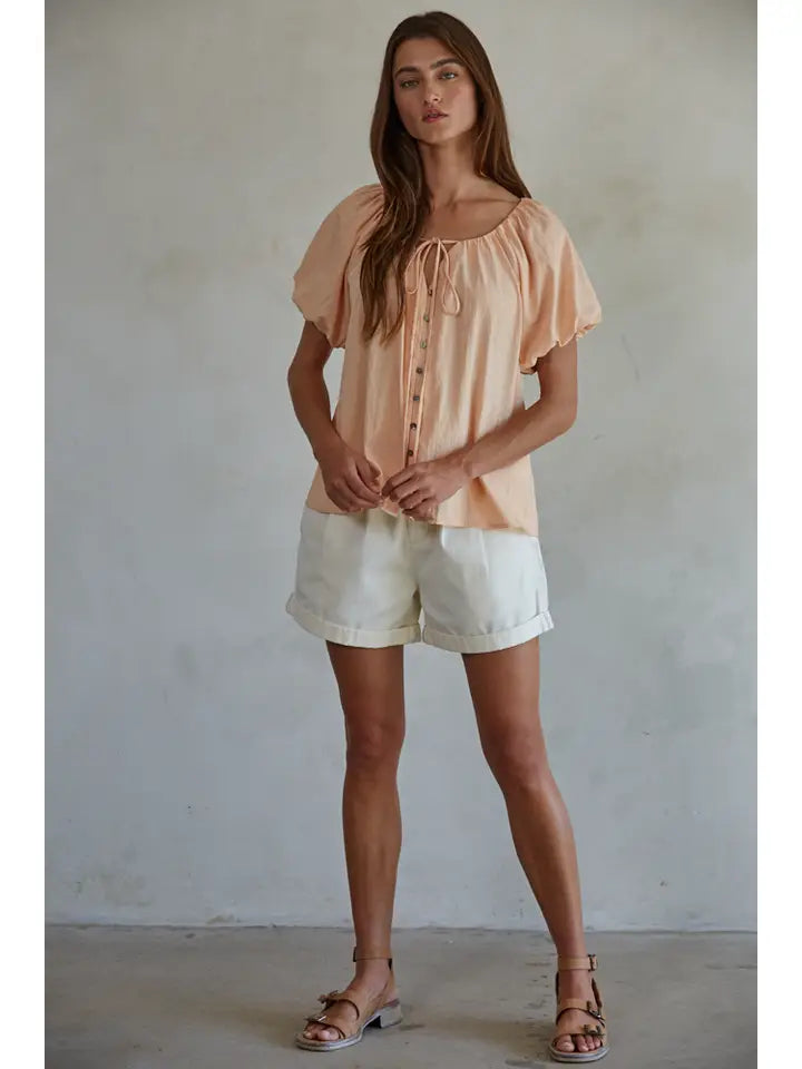 Balloon Short Sleeve Top - Peach