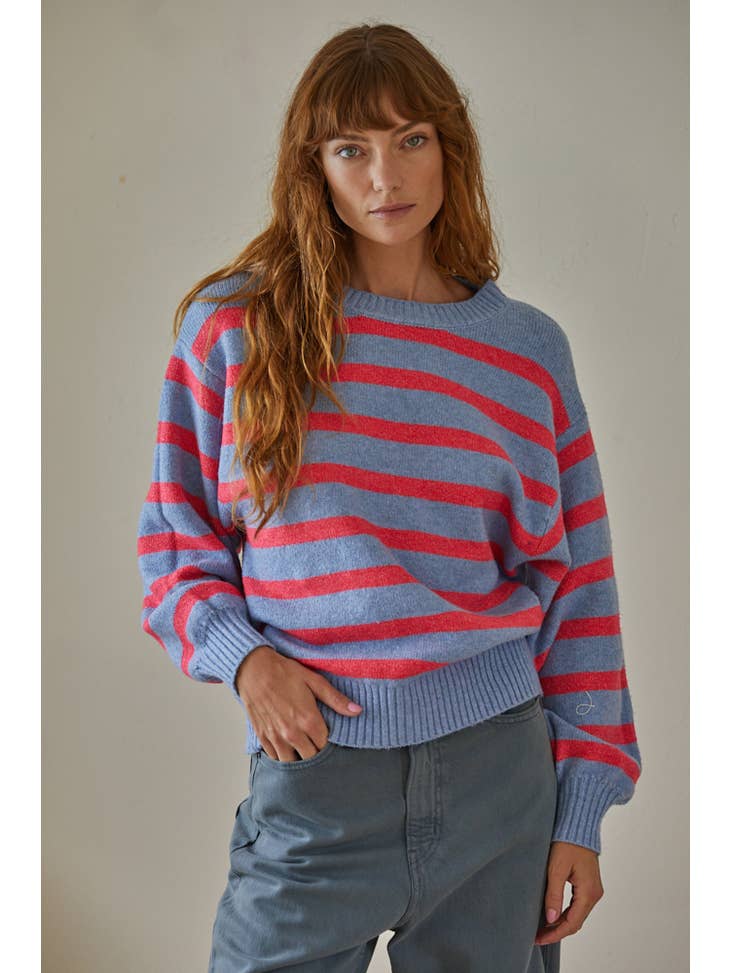 Davis Striped Sweater - Denim Fuchsia