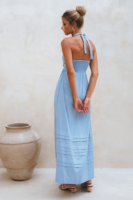 Penelope Halter Linen Maxi Dress - Crystal Blue