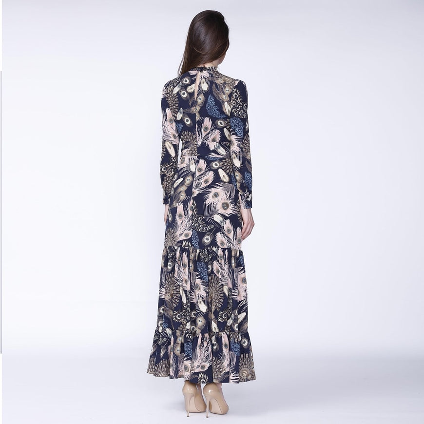 Feather Print Maxi Dress - Multi