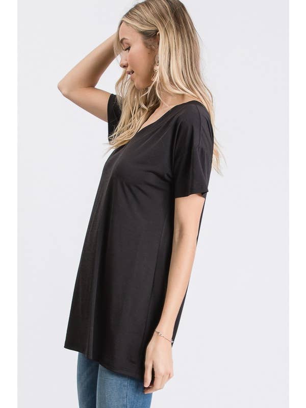 V-Neck Tunic Tee- Black