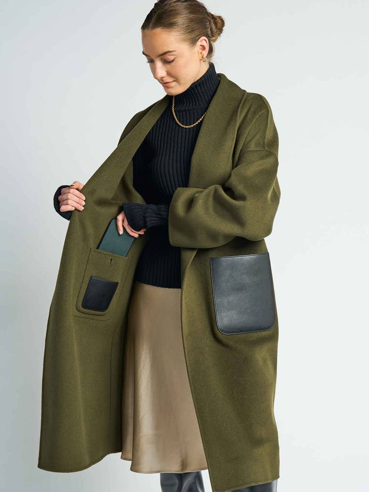 Hourglass Cashmere Belted Coat - Olive