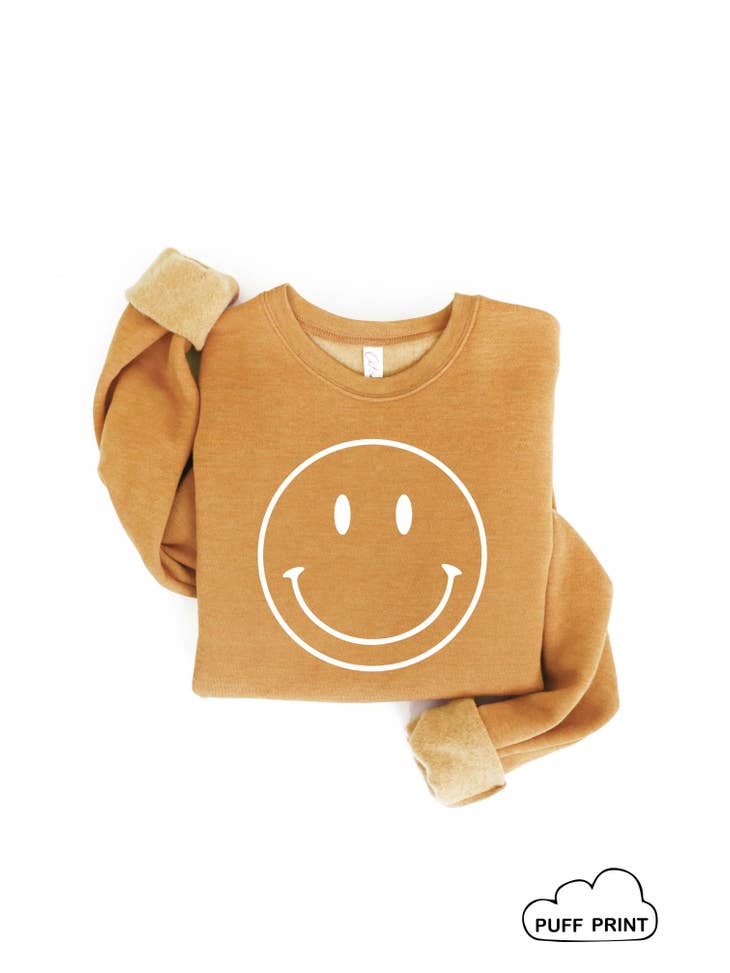 Smiley Face Sweatshirt - Heather Mustard