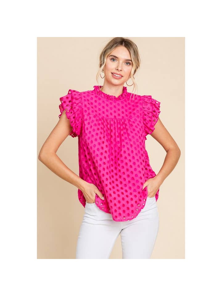 Eyelet Ruffle Top - Hot Pink