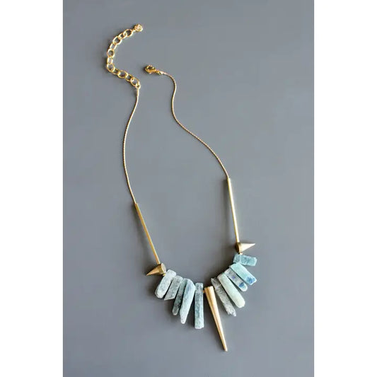 Kyanite and Brass Geometric Necklace