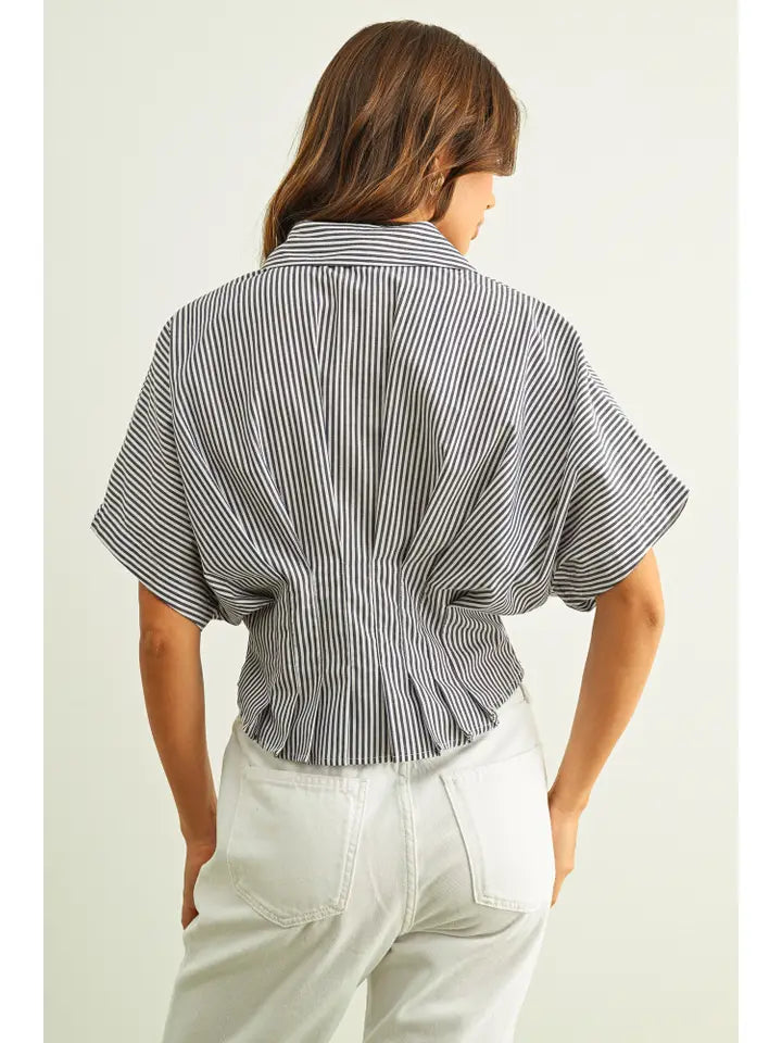 Pleated Waist Button Down - Navy