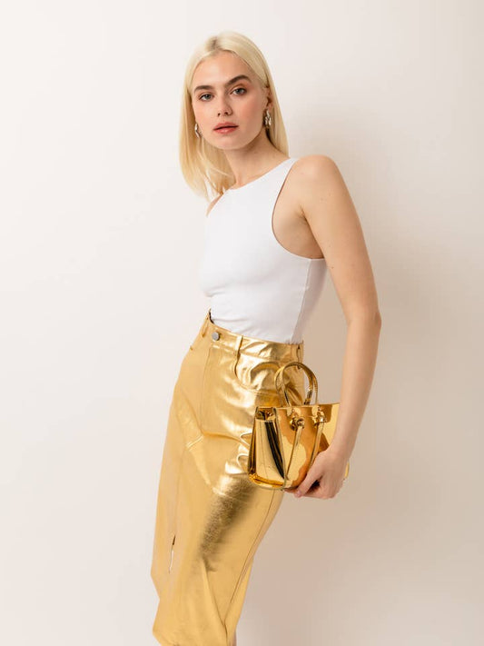 Lupe Metallic Skirt - Gold - Final Sale