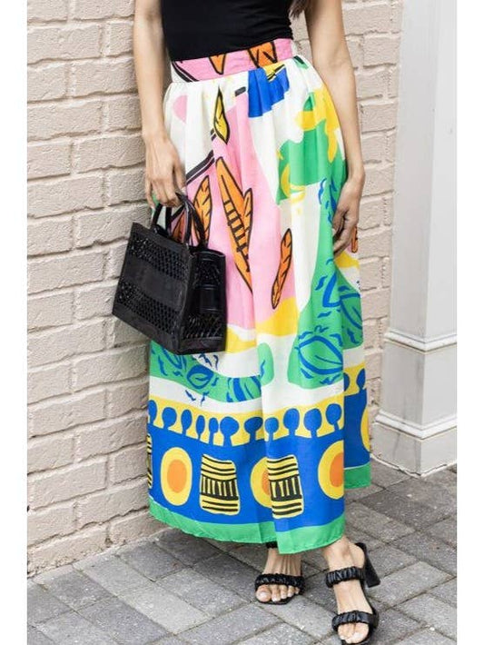 Tropical Printed Maxi Skirt - Multi