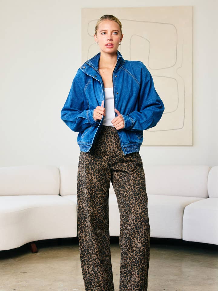 Washed Denim Bomber Jacket - Denim