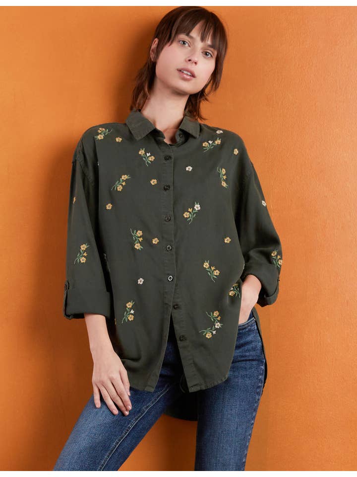 Embroidered Shirt - Army Floral