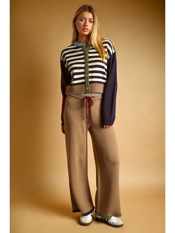 Stripe Mix Pattern Button Front Cardigan - Navy Multi