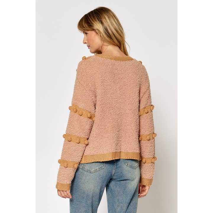 Pom Pom Zip Cardigan - Taupe