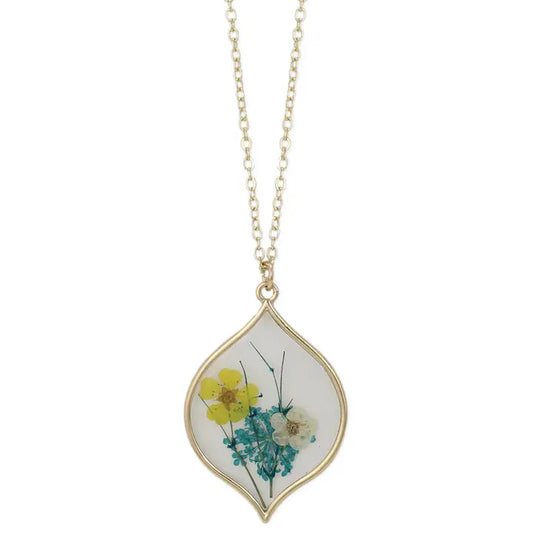 Dried Floral Necklace - Yellow White Gold Marquise