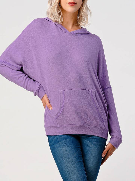 Brushed Knit Hoodie - Mid Purple