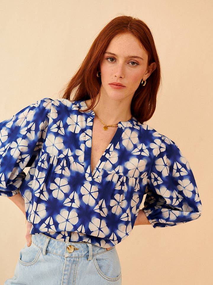 Siene Printed Blouse - Indigo