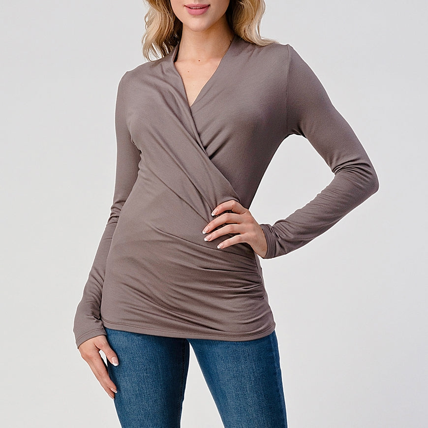 Long Sleeve Wrap Style Top - Natural