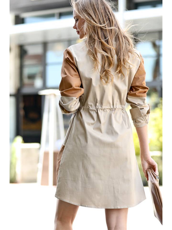 Patchwork Shirt Dress - Latte